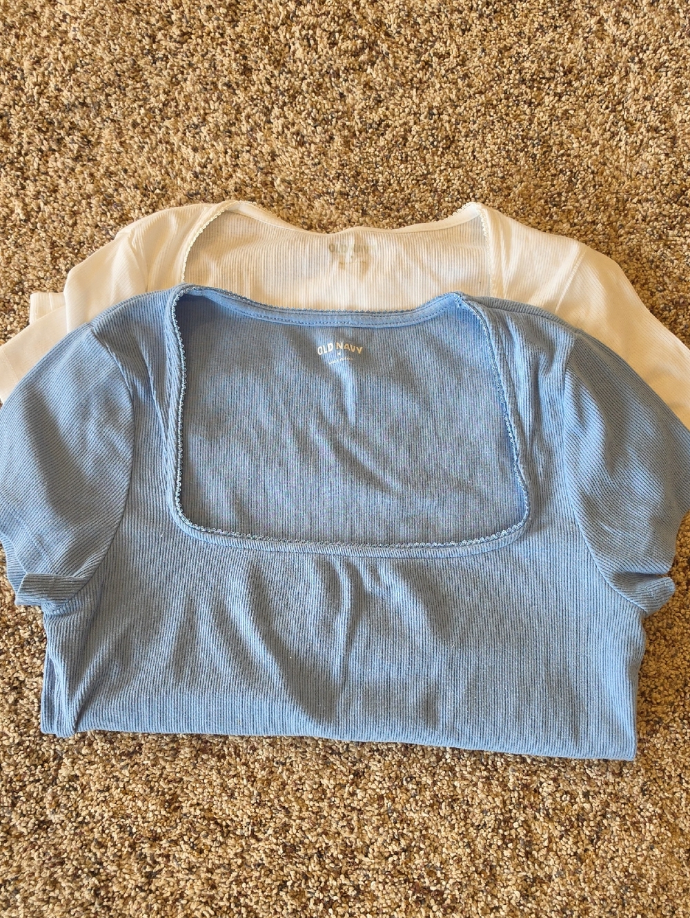 2 Old Navy Shirts Light Blue And White Square Neck Ribbed Tee
